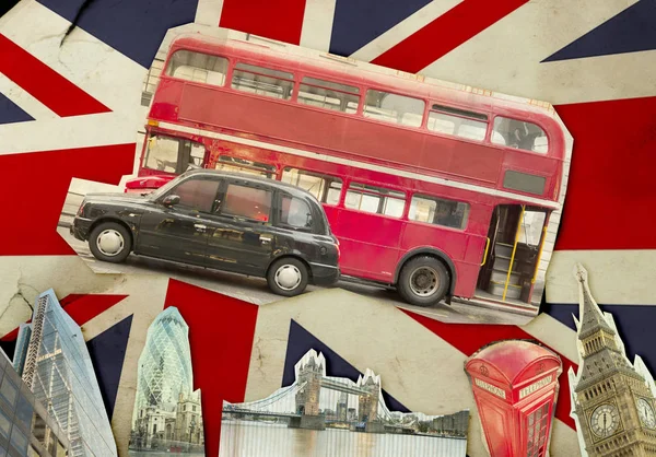 Collage of Big Ben, London Bus — Stock Photo, Image