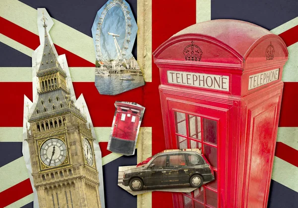 Collage aus Big Ben, londonem Auge — Stockfoto