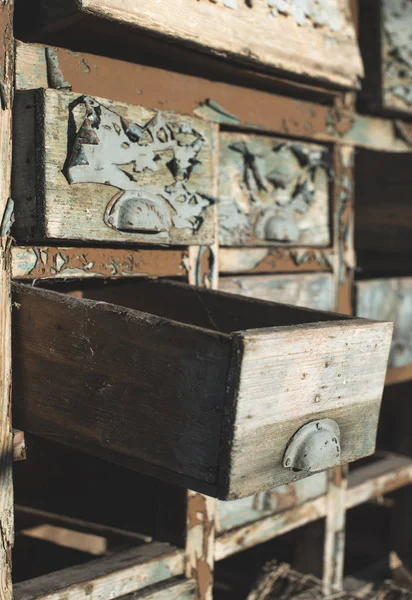 Old Wooden Drawers Cracked Paint — Stock Photo, Image