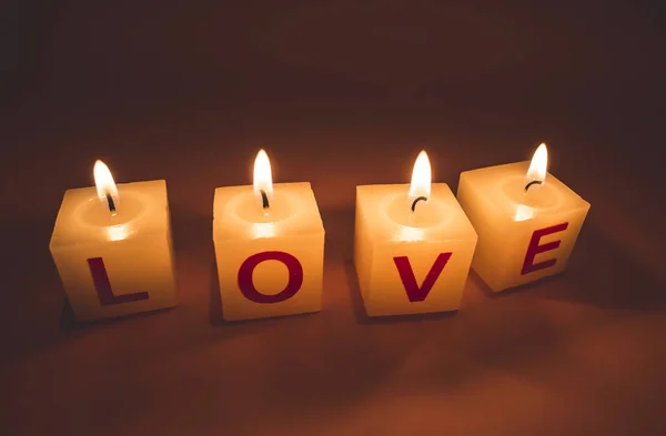 Texto Amor Velas Perto — Fotografia de Stock