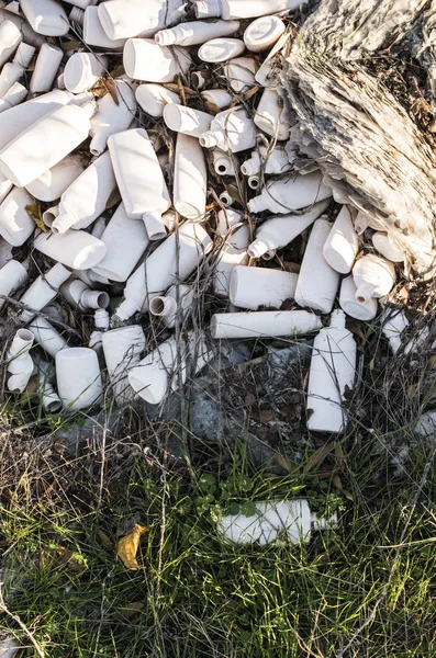 Sok Fehér Műanyag Hulladék Ipari Hulladék — Stock Fotó