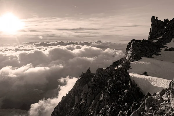 Dramatický Západ Slunce Nad Alpami Rogues Pohled Cosmique Útočiště Chamonix — Stock fotografie