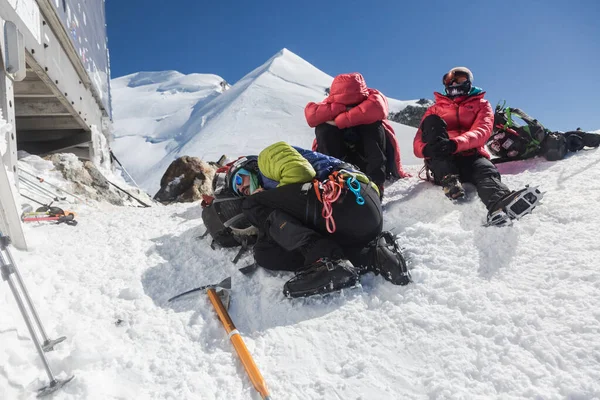 Chamonix Mont Blanc Francie Září 2017 Alpinisté Dnes Ráno Výstupu — Stock fotografie