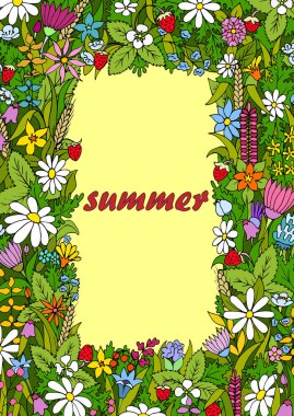 Çerçeve yaz çiçek. Vektör çizim.