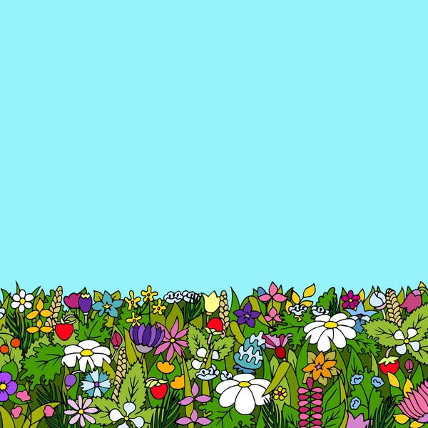Un campo de flores. Tarjeta de verano. Ilustración vectorial . — Vector de stock