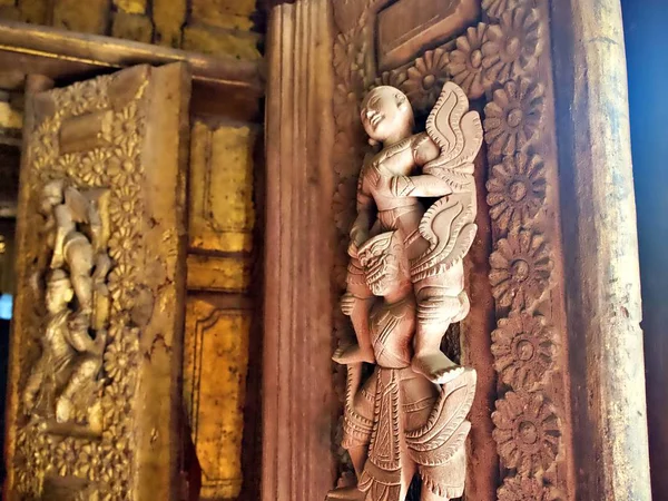 Ancient Door Decoration Art Shwenandaw Monastry Old Teak Monastry Mandalay — Stock Photo, Image