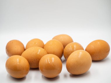 Yumurtalar beyaz zemin ve arka planda (sosyal mesafe yok)