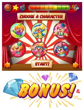 Game template with clowns as characters