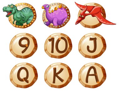 Dinozorlar ve harfler ile rozet tasarım