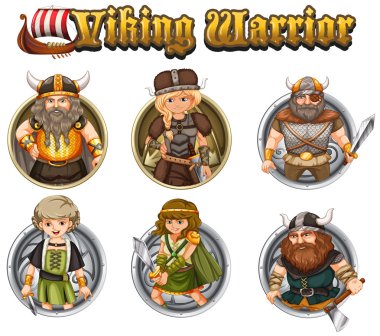 Viking savaşçıları yuvarlak rozetleri üzerinde
