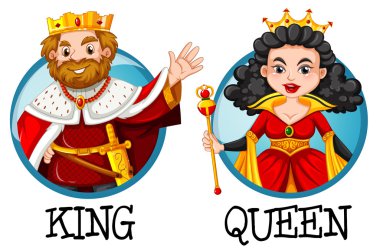 King and queen on round badges clipart
