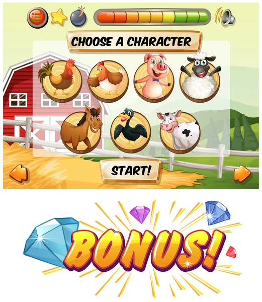 Game template with farm animal characters