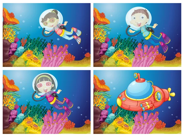 Buceo de niños bajo el mar — Archivo Imágenes Vectoriales