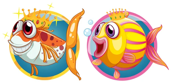 Two cute fish on round badges — Stock Vector