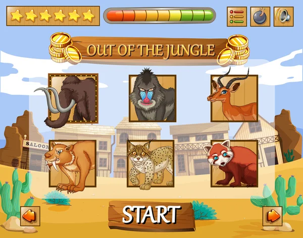 Spielvorlage mit wilden Tieren als Charakteren — Stockvektor
