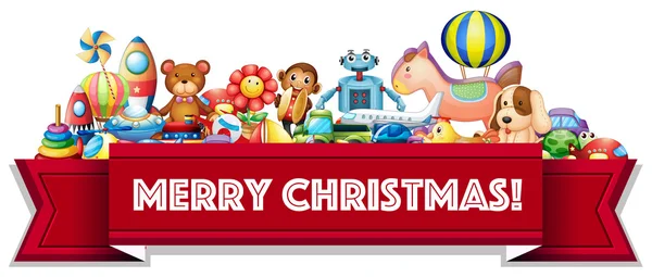 Merry Christmas sign with many toys — Stock Vector