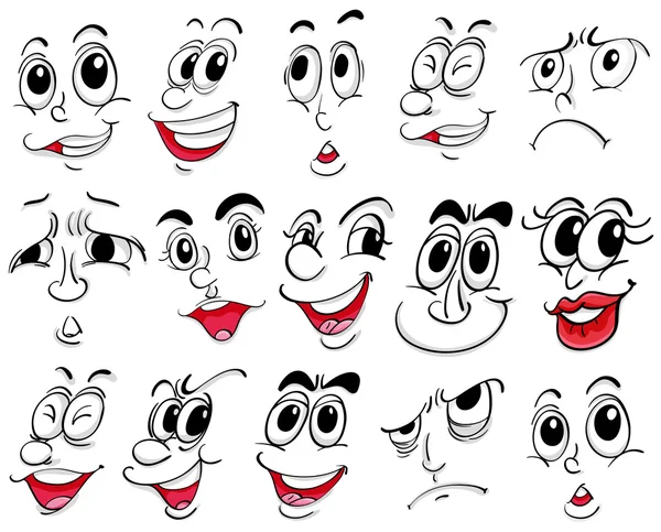 Diverse espressioni facciali su sfondo bianco — Vettoriale Stock