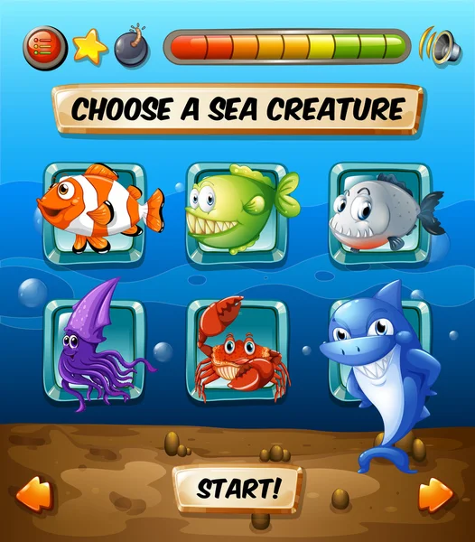 Modèle de jeu avec des poissons dans la mer — Image vectorielle