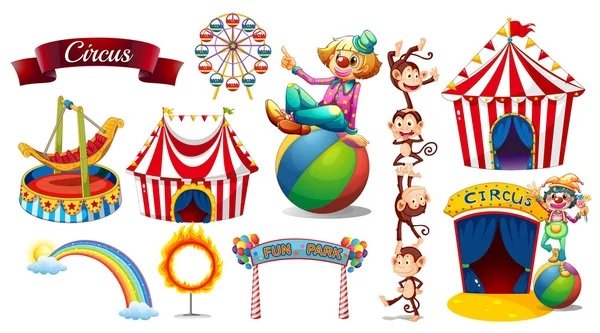 Circus set with games and characters — Stock Vector