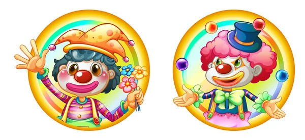 Два клоуна на круглых значках — стоковый вектор