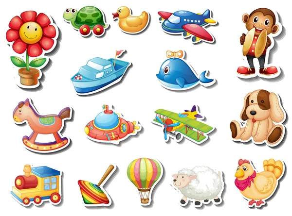 Sticker ensemble de nombreux jouets — Image vectorielle