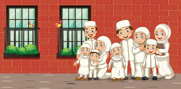Muslimská rodina v bílém kostýmu — Stockový vektor