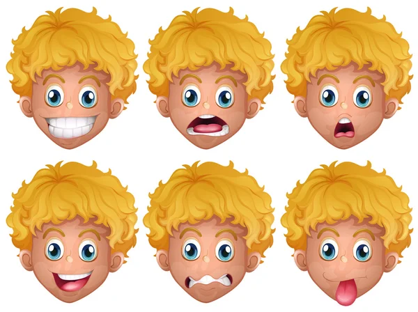 Niño con diferentes expresiones faciales — Vector de stock