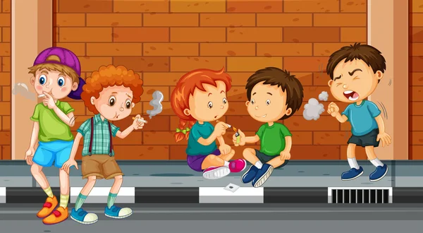 Enfants qui fument et se droguent dans la rue — Image vectorielle
