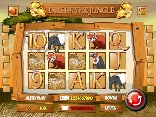 Spel sjabloon met wilde dieren in de jungle — Stockvector