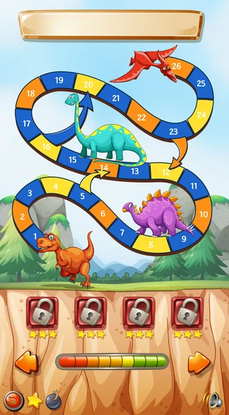 Modèle de jeu avec des dinosaures sur la falaise — Image vectorielle