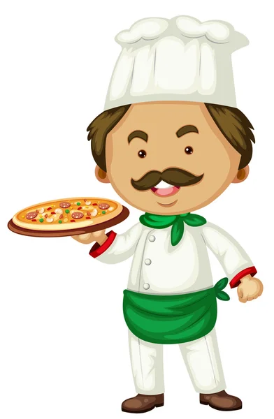 Male chef and italian pizza — Stock Vector