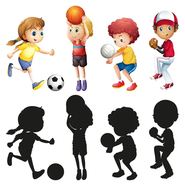 Niños haciendo diferentes tipos de deportes — Vector de stock