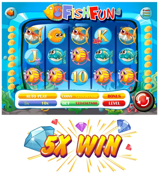 Slot game template with fish characters — Stock Vector