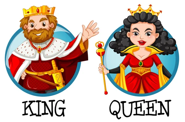 King and queen on round badges — Stock Vector