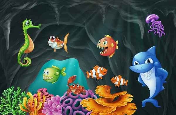 Escena con animales marinos bajo el agua — Archivo Imágenes Vectoriales