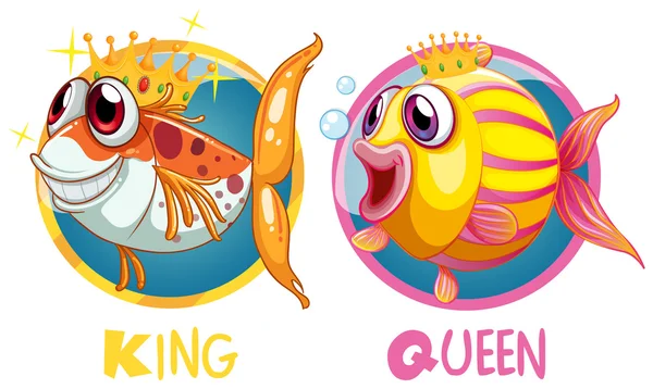 Raja dan ratu ikan pada lencana bulat - Stok Vektor