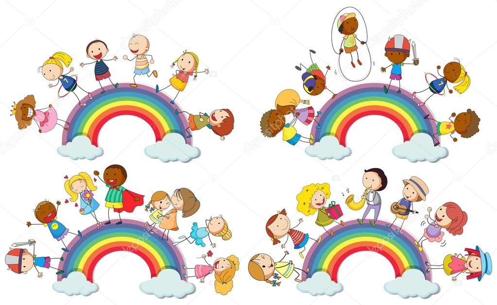 Kids standing on rainbow