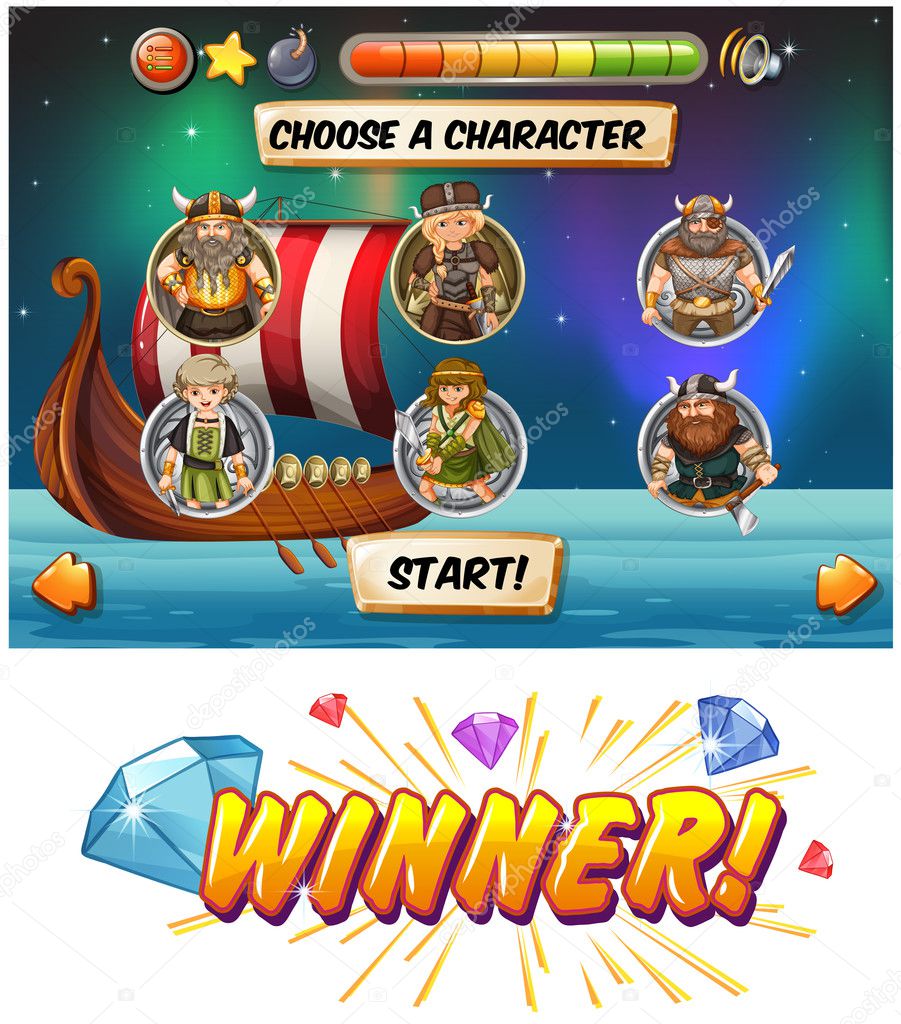 Slot game template with viking characters