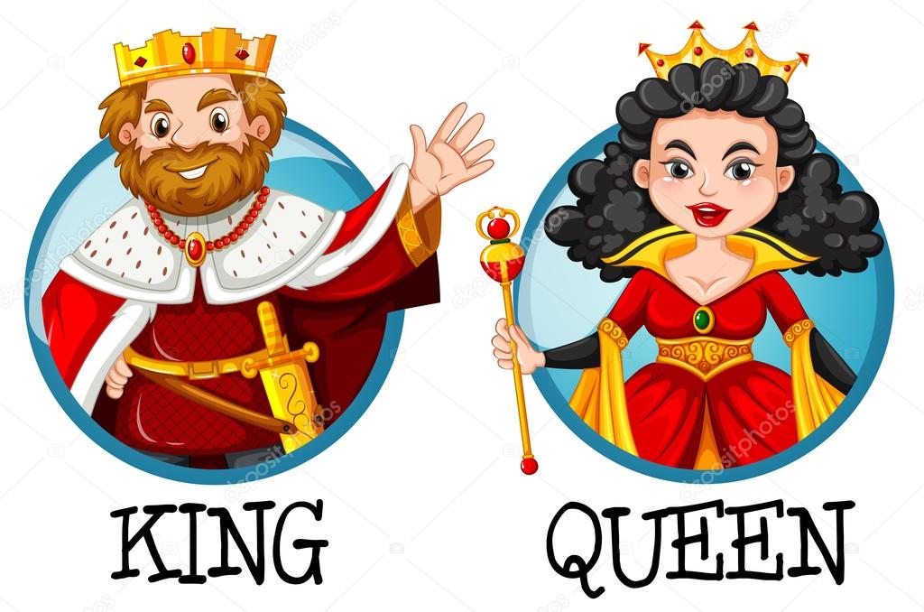 King and queen on round badges