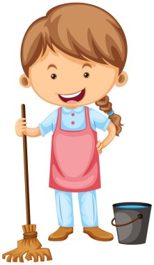 Cleaner with apron and broom