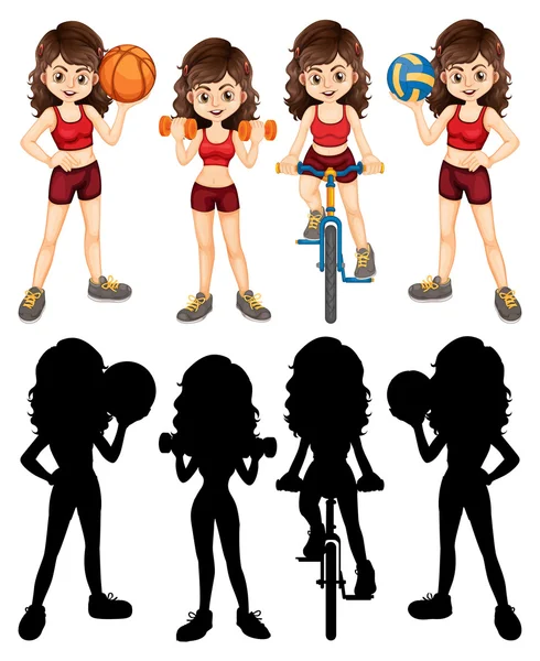 Mujer haciendo diferentes deportes — Vector de stock