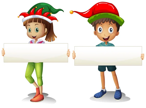 Boy and girl holding blank signs — Stock Vector