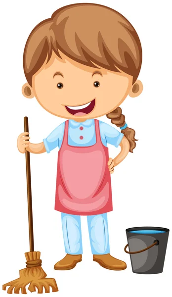 Cleaner with apron and broom — Stock Vector