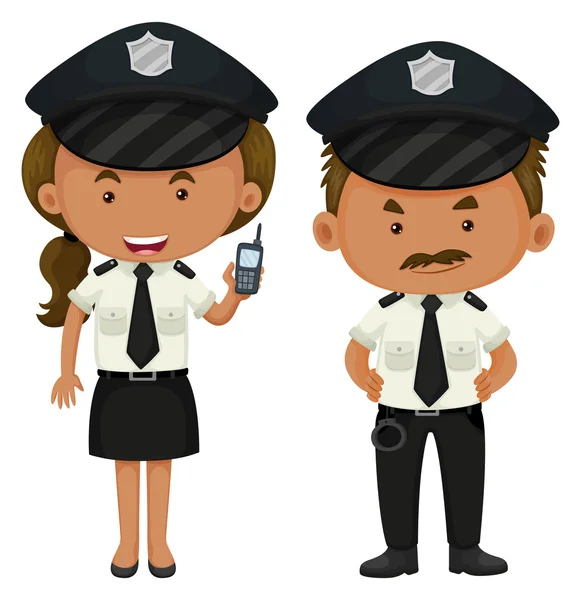 Dos policías en uniforme blanco y negro — Vector de stock