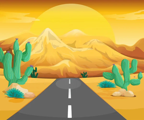 Escena con carretera en el desierto — Vector de stock