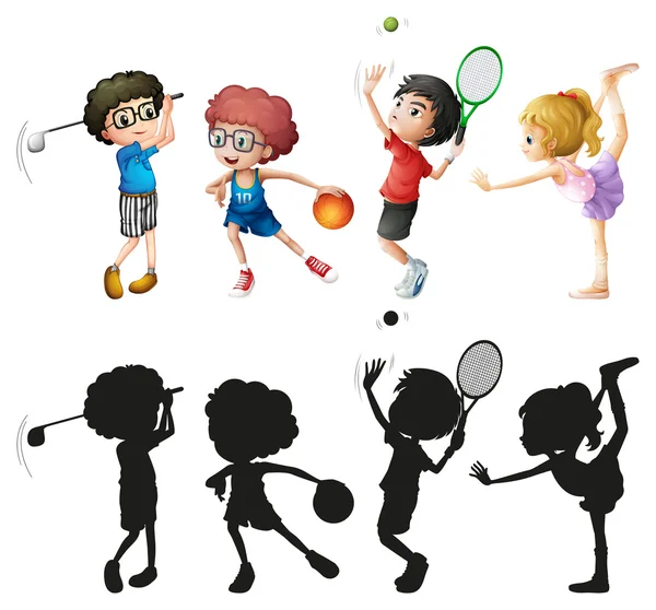 Children doing different sports — Stock Vector