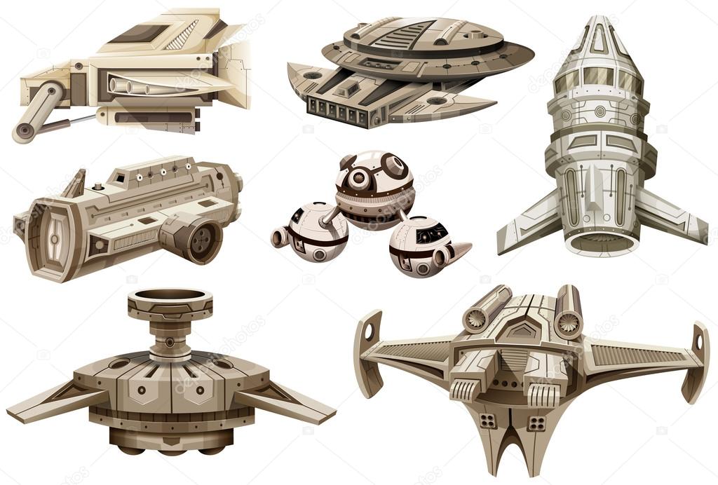 Different designs of spaceships