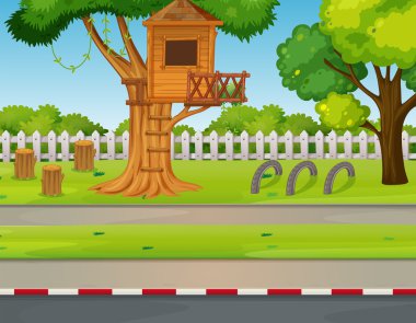 Yol boyunca treehouse ile Park sahne