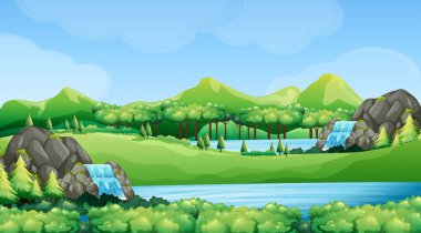 Şelaleler ve göl ile doğa manzara