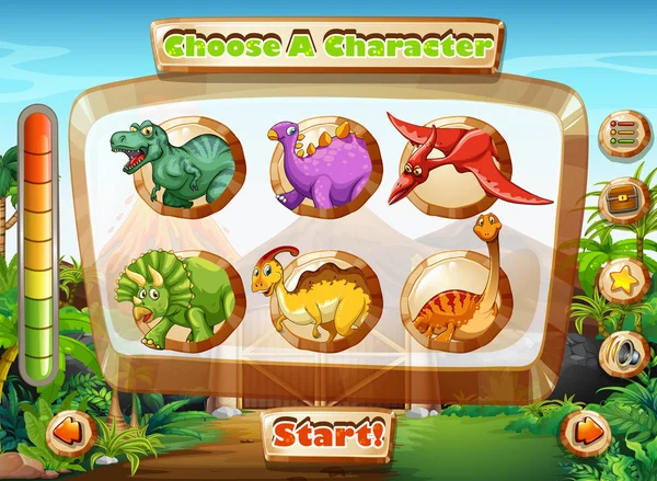 Modèle de jeu avec des personnages de dinosaures — Image vectorielle